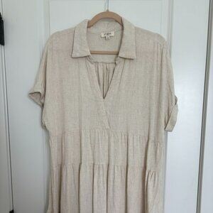 Umgee Raw Hem Folded Sleeve Tiered Dress, Size Large